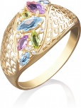 Кольцо с россыпью цветных камней из жёлтого золота