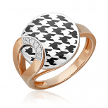 Кольцо с эмалью и фианитами из комбинированного золота