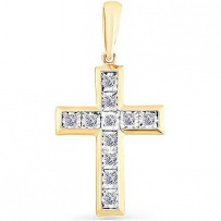 Крестик с 11 бриллиантами из жёлтого золота (арт. 2161159)