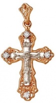 Крестик с 4 бриллиантами из красного золота (арт. 2161489)
