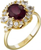 Кольцо с рубином, сапфирами и бриллиантами из жёлтого золота 750 пробы (арт. 2490873)