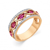 Кольцо с рубинами и бриллиантами из красного золота (арт. 2505067)