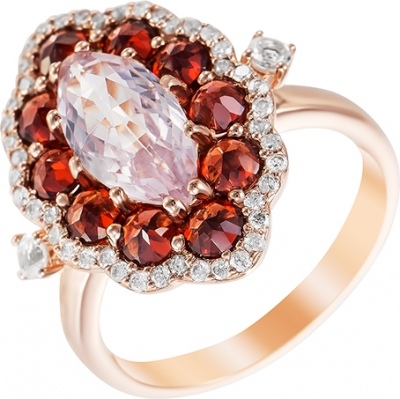 

Кольцо с россыпью цветных и драгоценных камней из красного золота