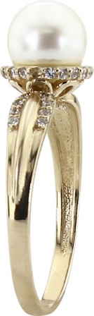 Кольцо с жемчугом и фианитами из красного золота (арт. 2180553)