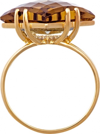 Кольцо с кварцем и фианитами из жёлтого золота (арт. 2182888)