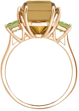 Кольцо с цитрином и хризолитами из жёлтого золота (арт. 2183378)