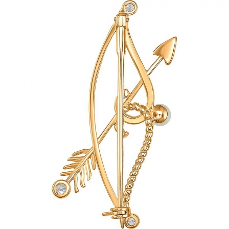Брошь Лук и стрела с жемчугом и фианитами из красного золота (арт. 2184427)