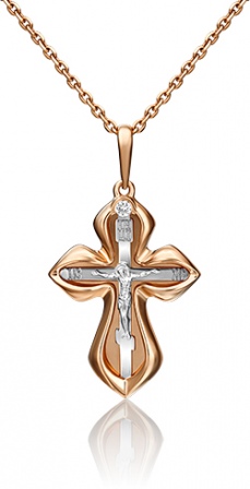 Крестик с бриллиантом из комбинированного золота (арт. 2219163)