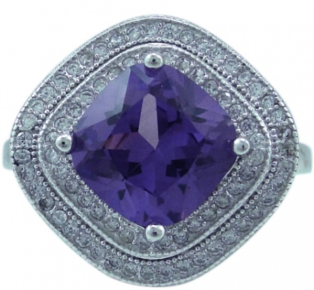 Кольцо с александритами и фианитами из серебра (арт. 2390949)