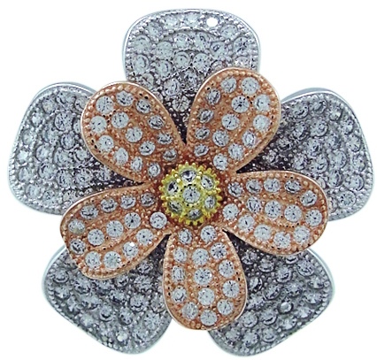 Кольцо Цветок с фианитами из серебра с позолотой (арт. 2392086)