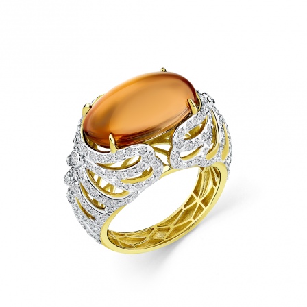 Кольцо с турмалином и бриллиантами из жёлтого золота (арт. 2503965)