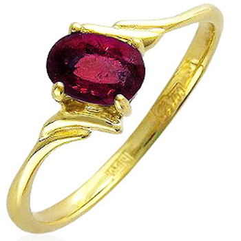 Кольцо с 1 рубином из жёлтого золота 750 пробы (арт. 300130)