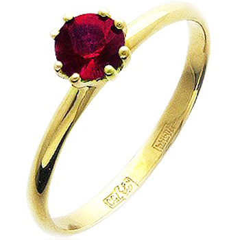 Кольцо с 1 рубином из жёлтого золота 750 пробы (арт. 300134)