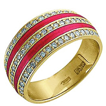 Кольцо с 71 бриллиантами, эмалью из жёлтого золота 750 пробы (арт. 300517)