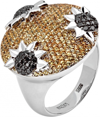 Кольцо Цветы с 57 бриллиантами, 256 сапфирами из белого золота 750 пробы (арт. 300820)