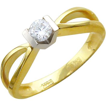 Кольцо с 1 бриллиантом из комбинированного золота 750 пробы (арт. 300944)