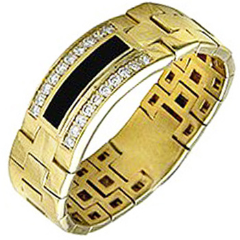 Кольцо Звенья цепи с 20 бриллиантами, 1 ониксом из жёлтого золота  (арт. 302158)