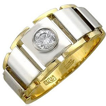 Кольцо с 1 бриллиантом из комбинированного золота 750 пробы (арт. 302204)