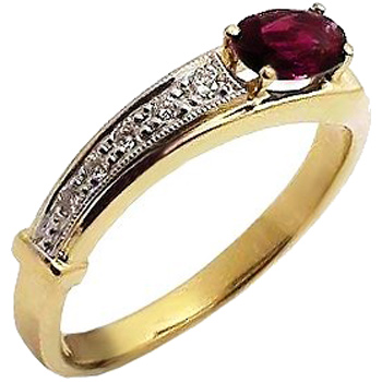 Кольцо с 5 бриллиантами, 1 рубином из красного золота  (арт. 302239)