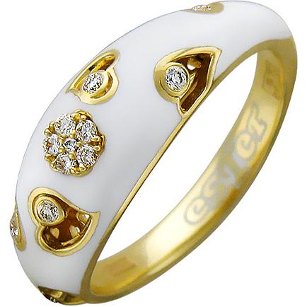Кольцо Сердечки с бриллиантами, эмалью из желтого золота 750 пробы (арт. 316528)
