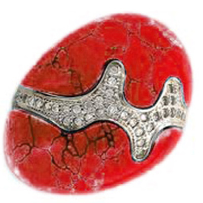 Кольцо с кораллом, фианитами из серебра (арт. 319886)