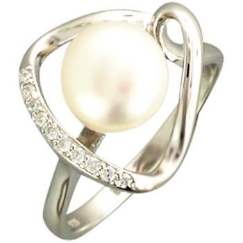 Кольцо с жемчугом, фианитами из серебра (арт. 320641)