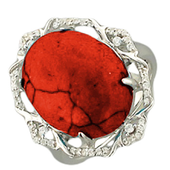 Кольцо с кораллом, фианитами из серебра (арт. 320768)
