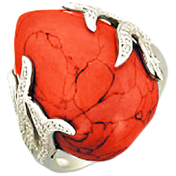 Кольцо с кораллом, фианитами из серебра (арт. 320780)