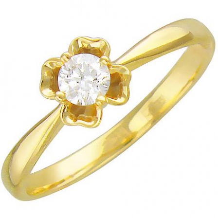 Кольцо Цветок с бриллиантом из желтого золота (арт. 321663)