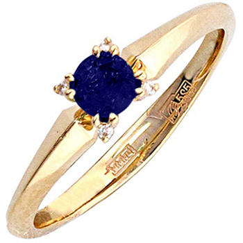 Кольцо с бриллиантами, сапфиром из желтого золота (арт. 322284)