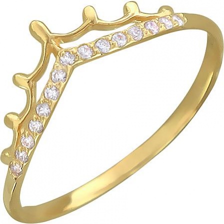 Кольцо Корона с фианитами из желтого золота (арт. 323481)