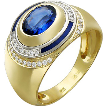 Кольцо с бриллиантами, сапфиром, вставкой из эмали из комбинированного 750 (арт. 324032)