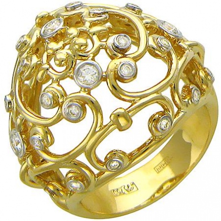 Кольцо с бриллиантами из желтого золота 750 пробы (арт. 324615)