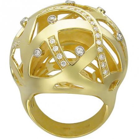 Кольцо с бриллиантами из желтого золота 750 пробы (арт. 324618)