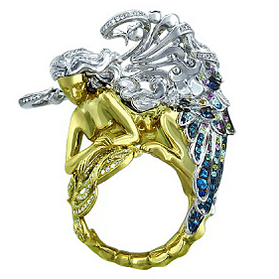 Кольцо Ангел с бриллиантами, сапфирами из комбинированного золота (арт. 325647)
