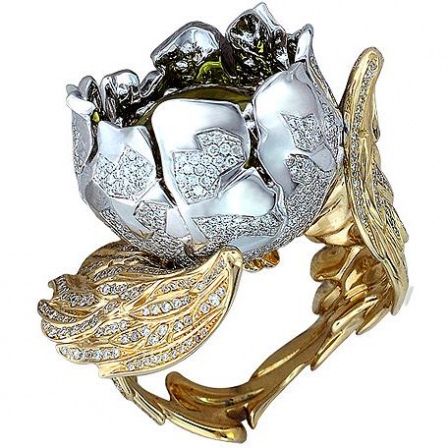 Кольцо Цветок с бриллиантами, цитрином из комбинированного золота (арт. 325648)