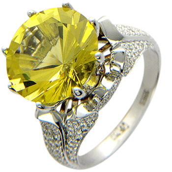 Кольцо с бриллиантами, цитрином из белого золота 750 пробы (арт. 325656)