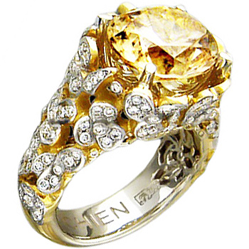 Кольцо с бриллиантами, гиацинтом из комбинированного золота 750 пробы (арт. 325697)