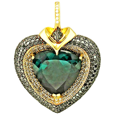 Подвеска Сердце с бриллиантами, турмалином из желтого золота 750 пробы (арт. 325757)
