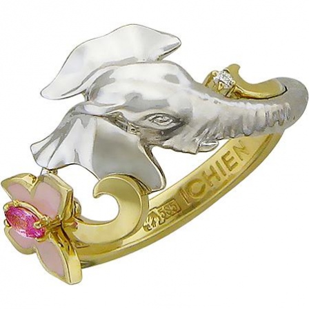 Кольцо Слон с бриллиантом, сапфиром, вставкой из эмали из комбинированного (арт. 327120)