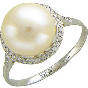 Кольцо с бриллиантами, жемчугом из белого золота 750 пробы (арт. 328584)