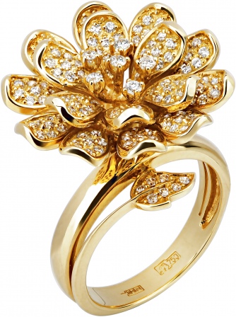 Кольцо Цветок с бриллиантами из желтого золота 750 пробы (арт. 332914)