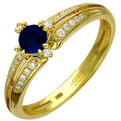 Кольцо с бриллиантами, сапфиром из желтого золота (арт. 333207)