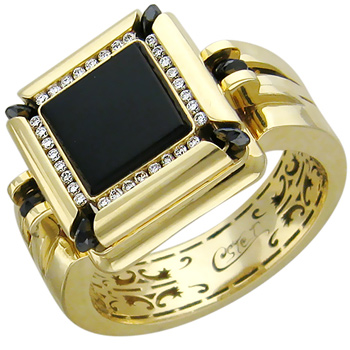 Кольцо с бриллиантами, агатом из желтого золота 750 пробы (арт. 335829)