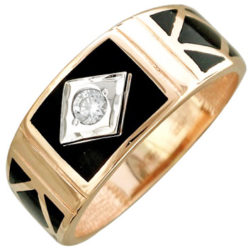 Кольцо с фианитом, ониксом из комбинированного золота (арт. 344647)
