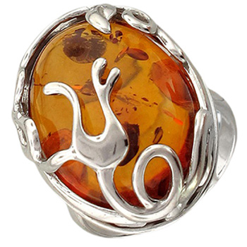 Кольцо с янтарем из серебра (арт. 345334)