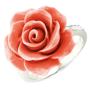 Кольцо Цветок с кораллом, цирконием из серебра (арт. 381899)