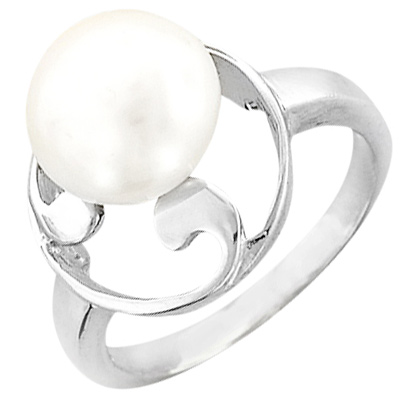 Кольцо с жемчугом, фианитом из серебра (арт. 383017)