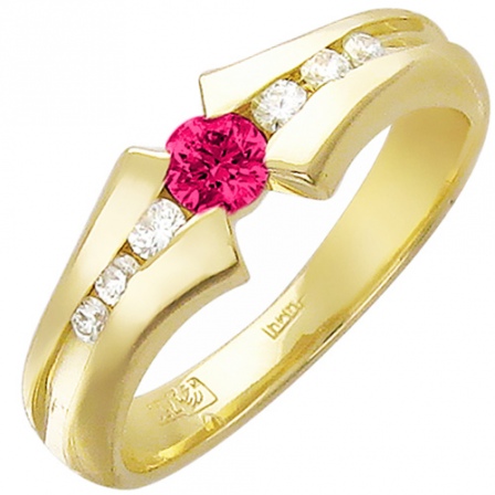 Кольцо с бриллиантами, рубином из желтого золота 750 пробы (арт. 421059)