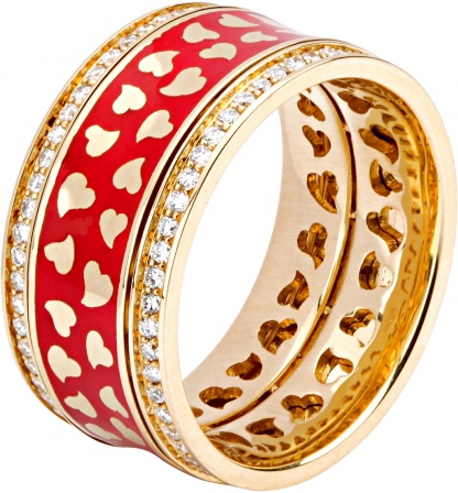 Кольцо Сердечки с бриллиантами, эмалью из желтого золота 750 пробы (арт. 421368)